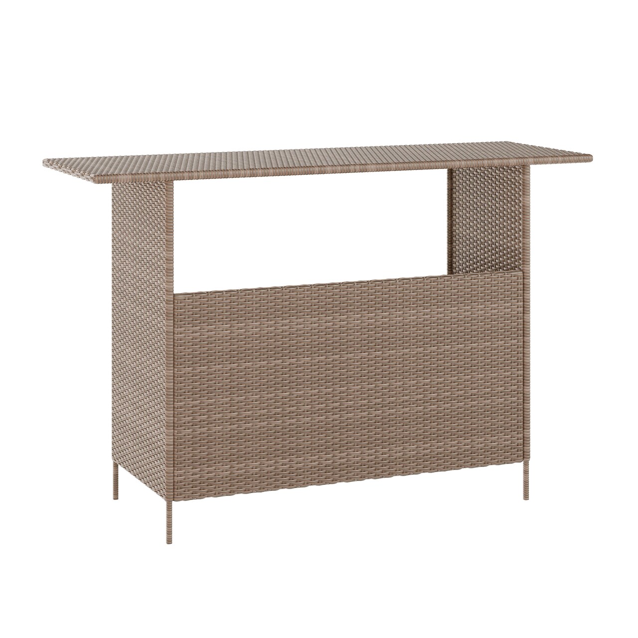 Emma and Oliver Melfi Wicker Rattan Counter Height Bar Table for Indoor/Outdoor Use with Inner Shelf and Bar Top
